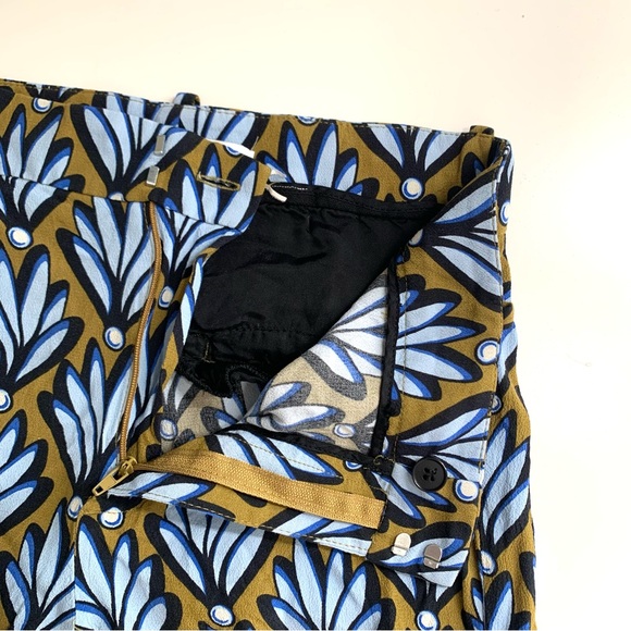 Zara Wide Leg Pants Blue Brown Leaf Print Size Small Lightweight Flowy - Picture 10 of 12